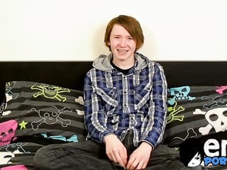 Emo twink Jack Halliwell stroking his cock on his emo bed