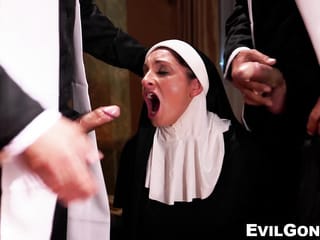 Busty sister anally spitroasted by two hung ministers