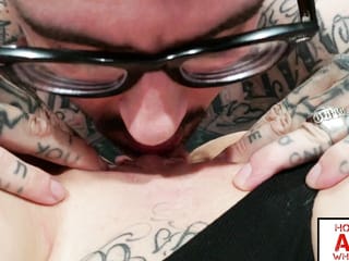 BLONDE INKED BITCH BABY SID PLAYS WITH HER SNATCH WHILE HER Boyfriend FUCKS HER BUTT