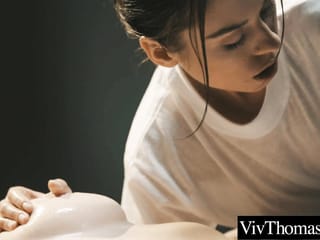 Sexy masseuse brings busty teen to orgasm by fingering her hot pussy