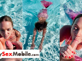 La bionda con le tette grandi Tiffany Leiddi fa un BJ sensuale in piscina