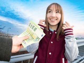 Kate Quinn earned money by dancing, flashing her boobs, giving a blowjob, and getting fucked in various positions until she received a hot load on her tongue.