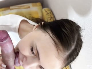 Sloppy Blowjob and Riding With Brunette