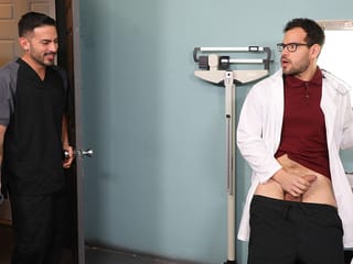 Doctor jerking his dick when the intern enters