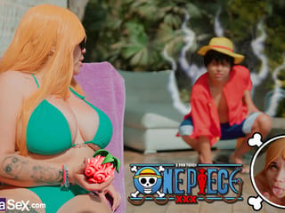 Luffy, from One Piece, eats Nami’s “Gomu Gomu” during a sexual encounter